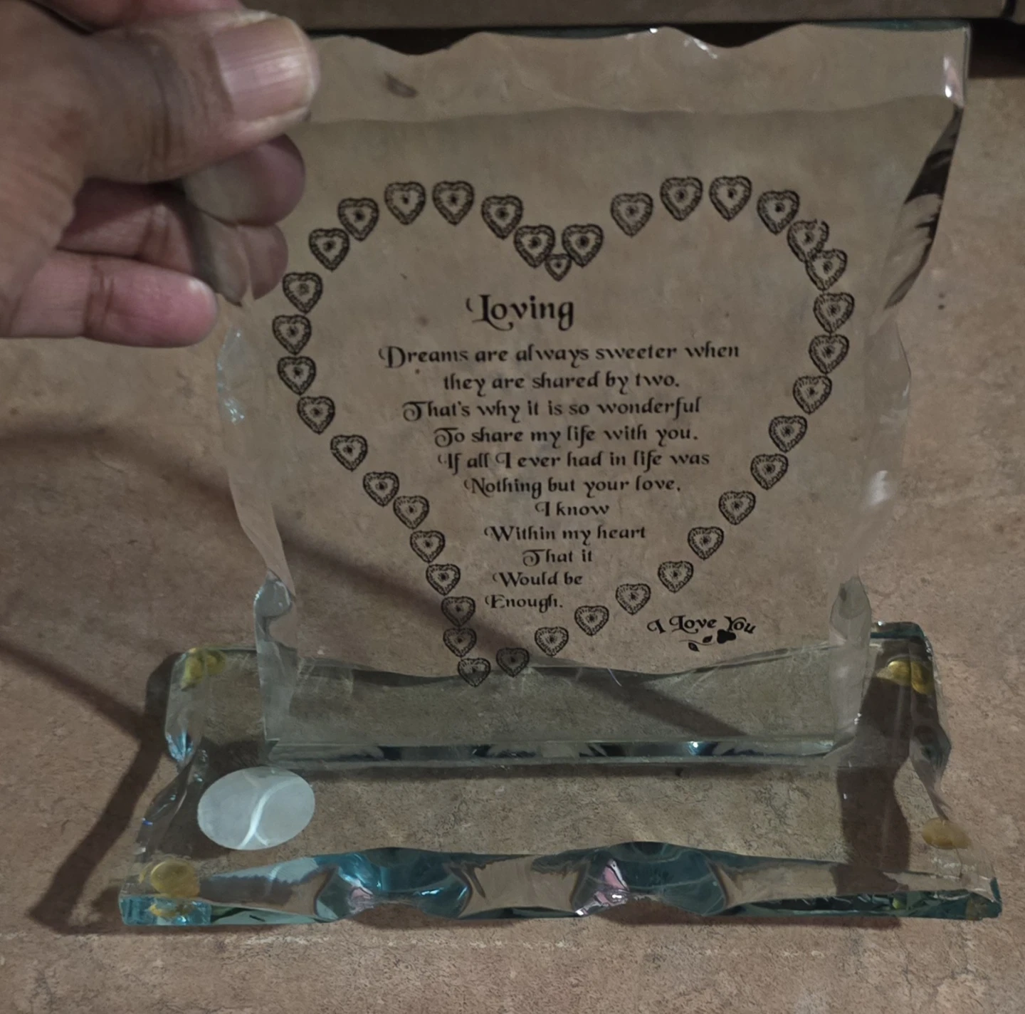 Glass "Loving" Heart Poem Display plaque stand - photo 2
