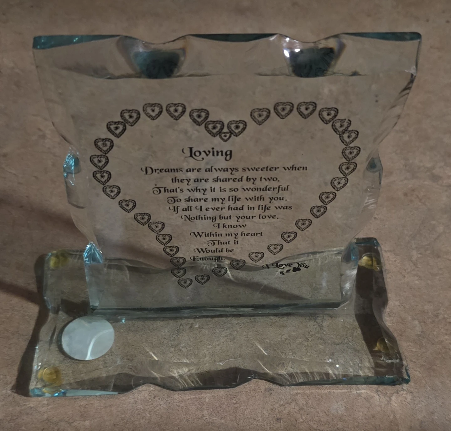 Glass "Loving" Heart Poem Display plaque stand - photo 3