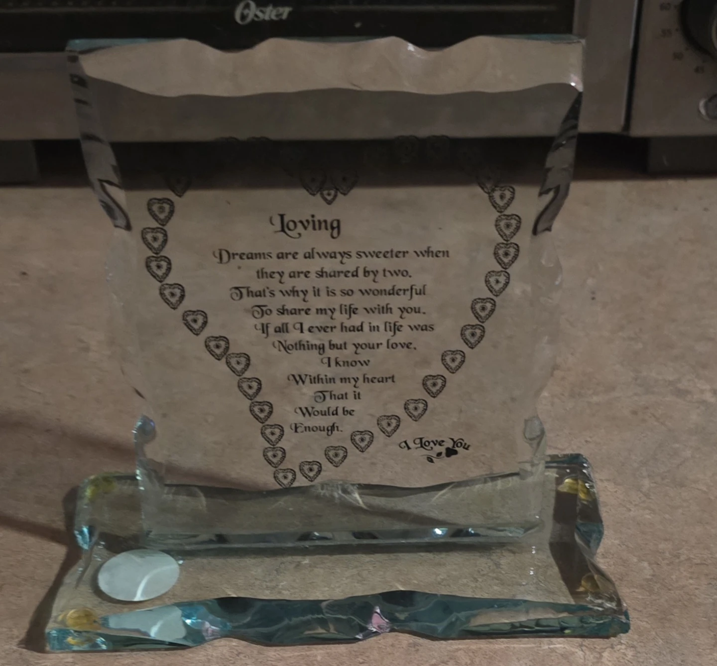 Glass "Loving" Heart Poem Display plaque stand - photo 4