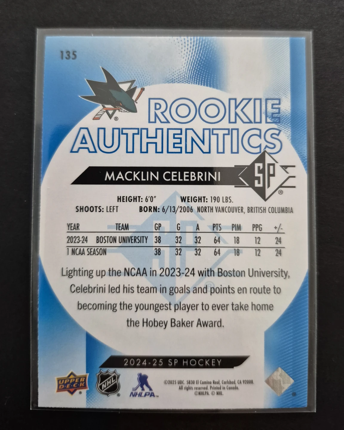 Macklin Celebrini Rookie Authentics - photo 2