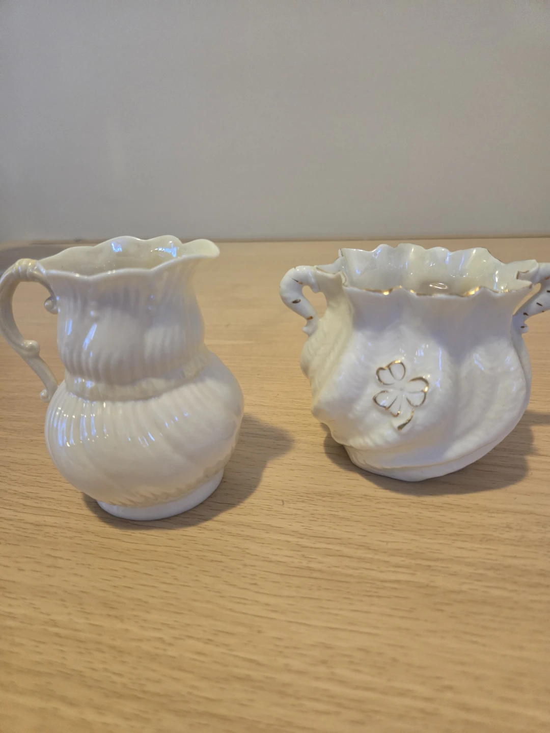 Vintage Belleek Porcelain Creamer and Sugar Bowl Set