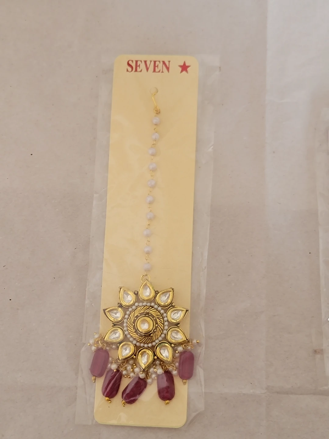 SEVEN Indian Maang Tikka with Maroon Stones