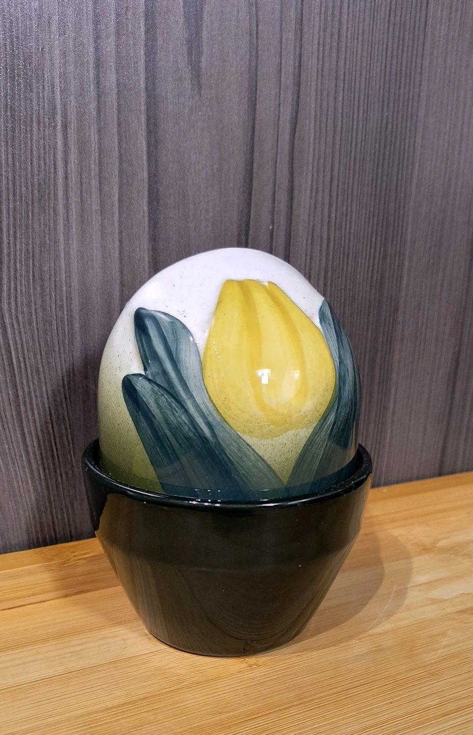 Arabia Finland Ceramic Lidded Pot w/ everlasting yellow tulip - photo 3