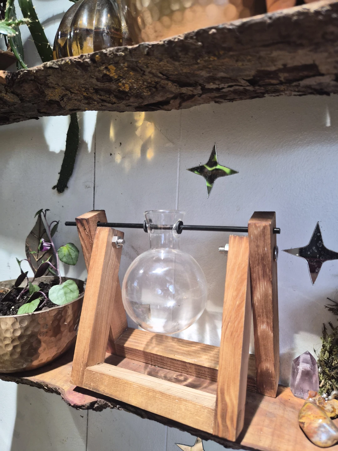 Wooden Propagator Stand with Glass Bulb Vase