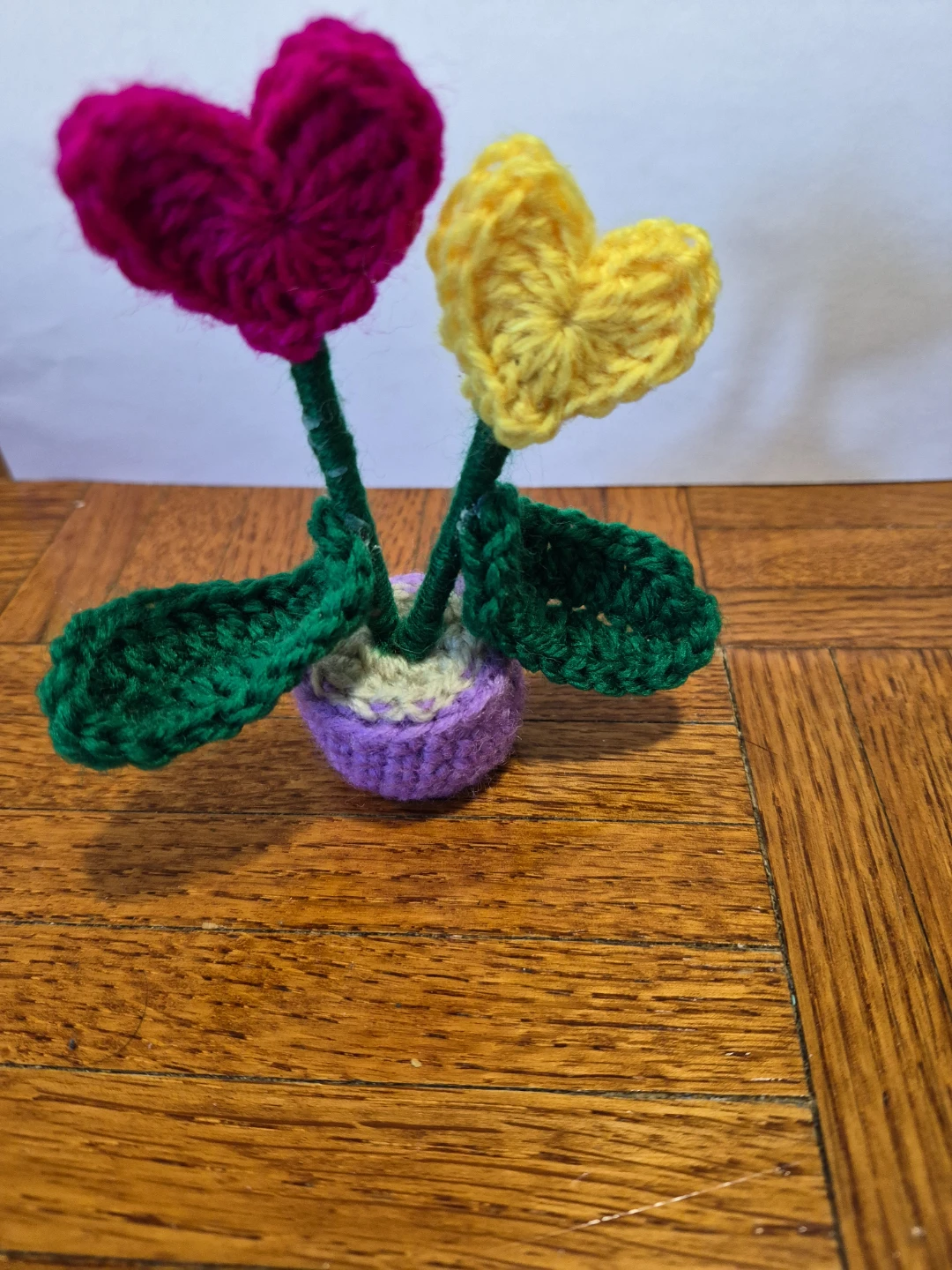 Crocheted Heart Flowers in Pot