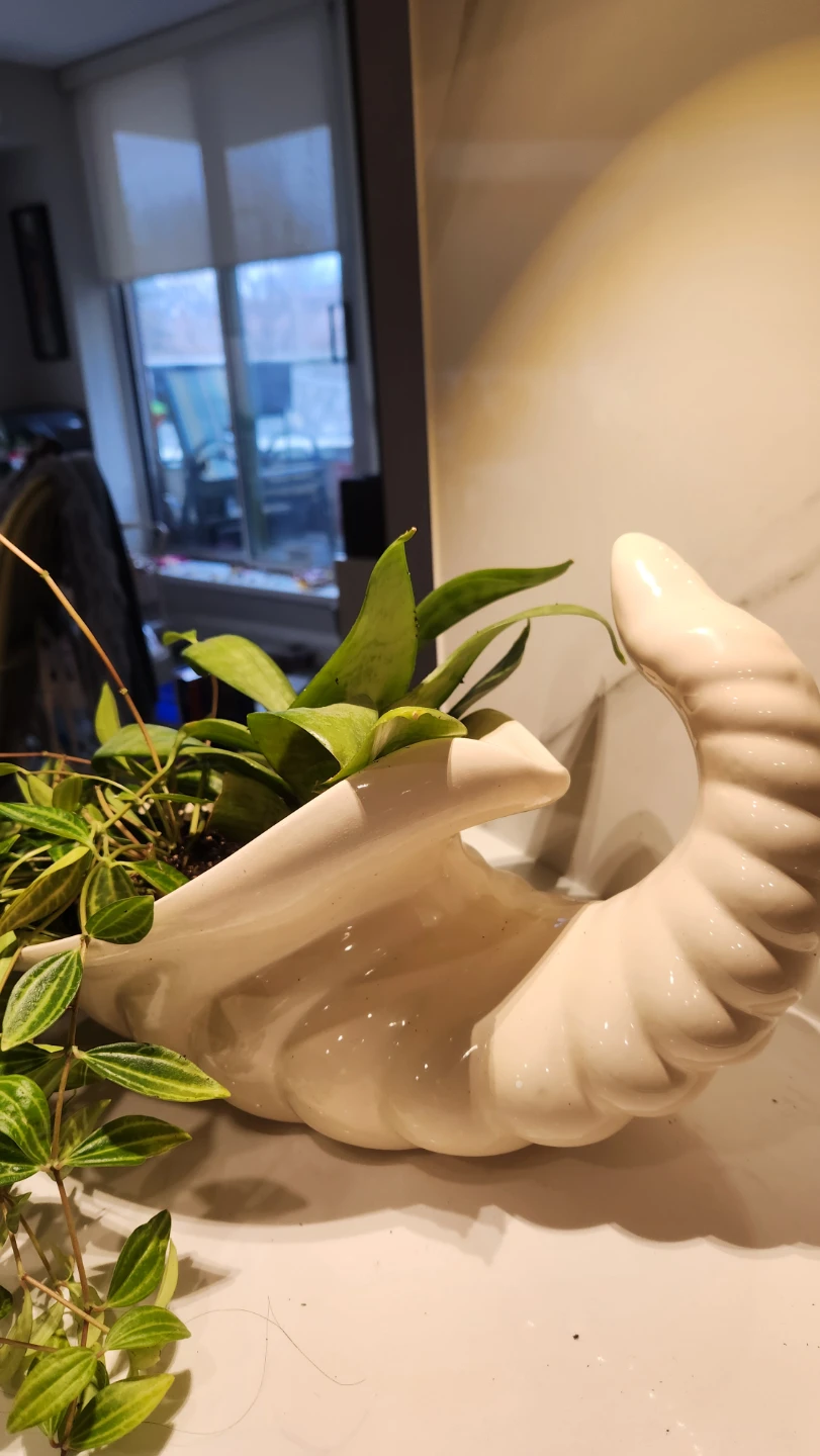 Upcyled ceramic shell piece with plants - photo 2