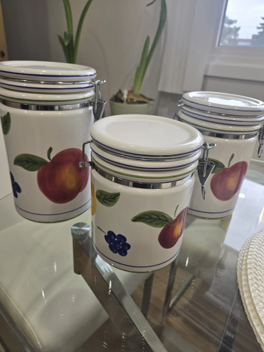 Set of 3 Ceramic Canisters with Fruit Design
