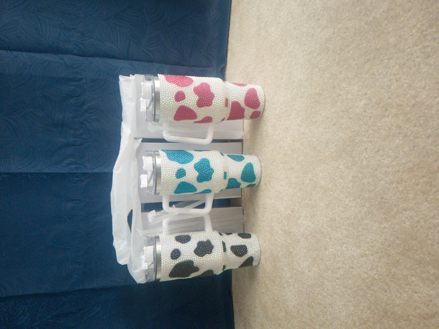 Set of 3 Rhinestone Tumblers - Cow Print - photo 2
