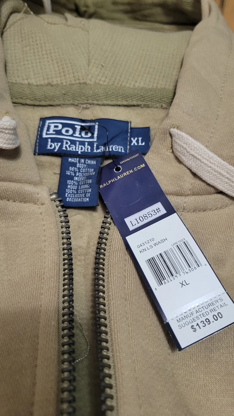 Polo by Ralph Lauren Full Zip Hoodie Men's XL Tan - photo 2