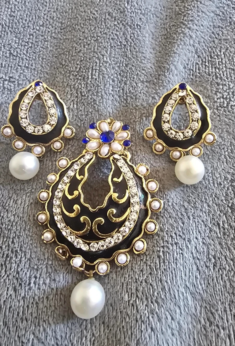 Set of 3 Rhinestone & Pearl Dangle Earrings & Pendant❤️ - photo 2