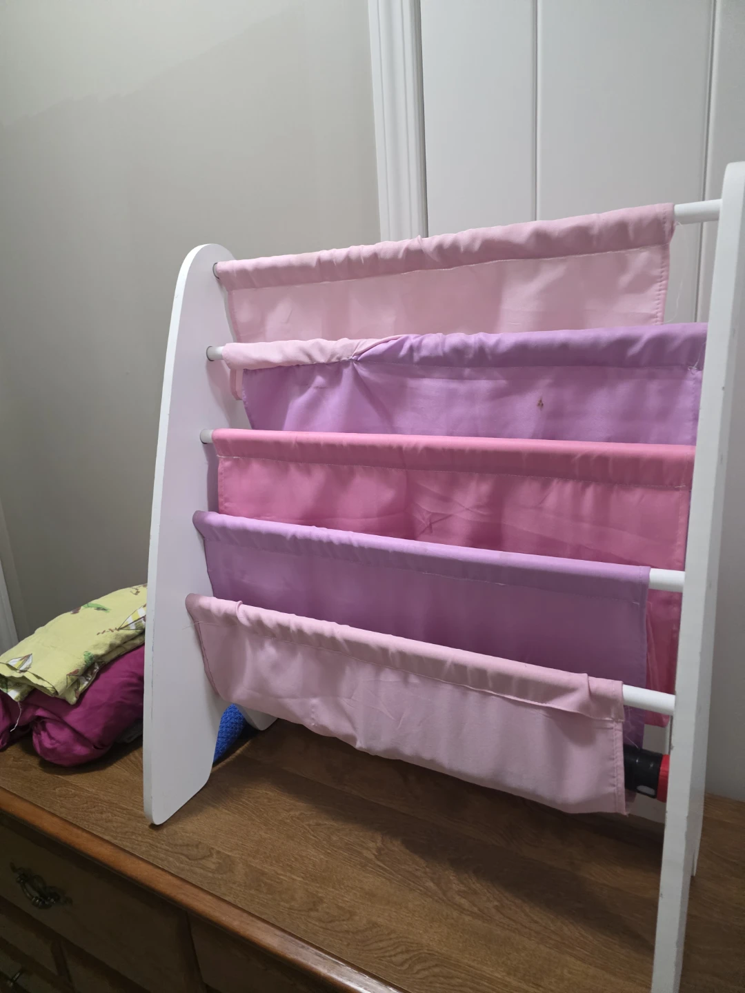 Pink and Purple Fabric Book Rack