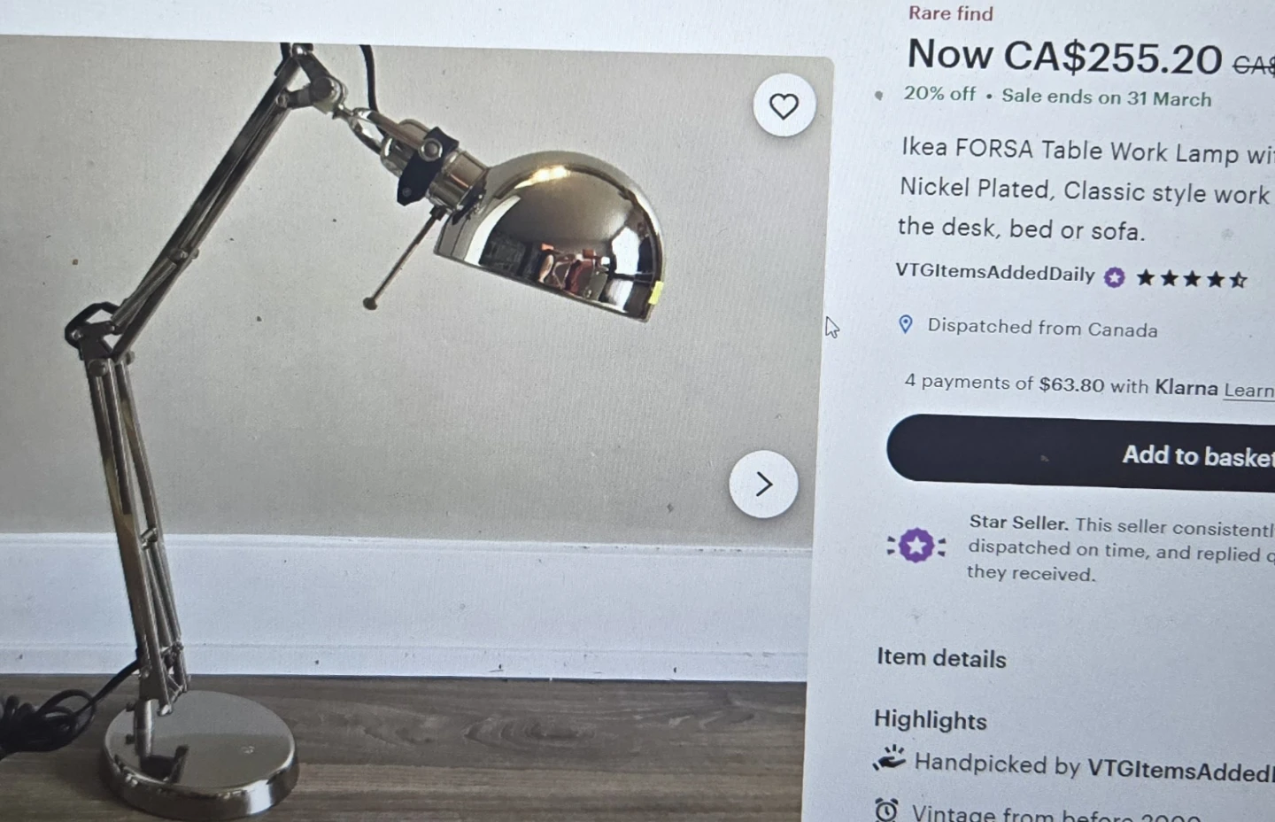 Ikea FORSA Table Work Lamp - Nickel Plated