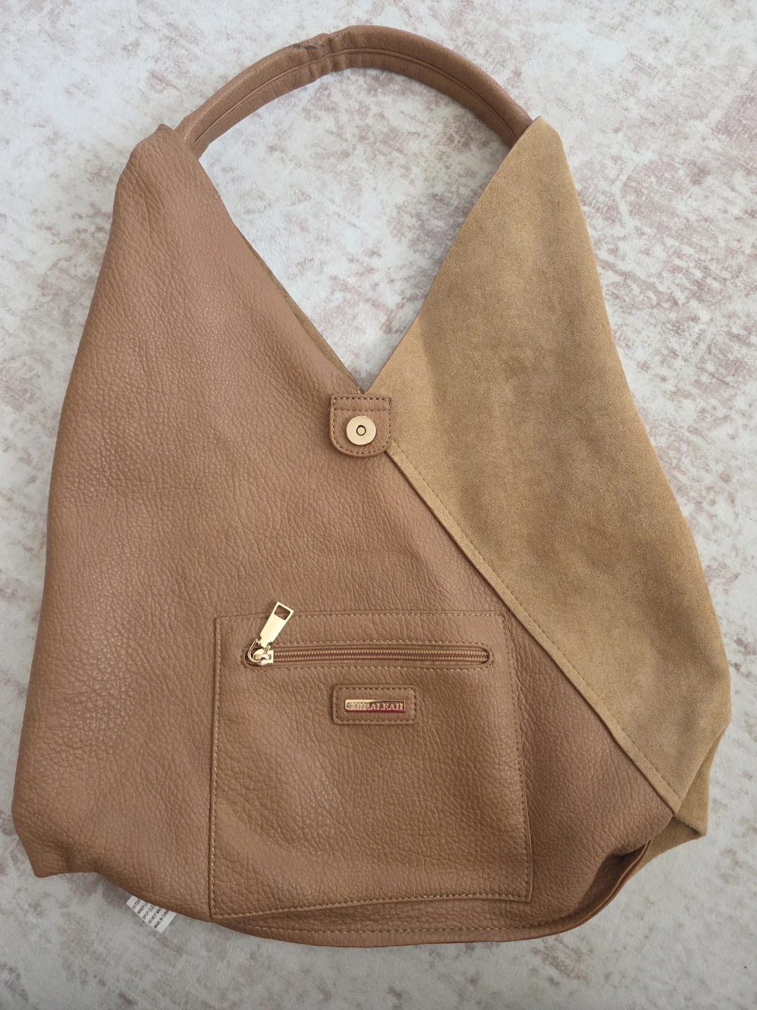 Shira Leah  Hobo Bag - Tan Faux Leather Suede Combo