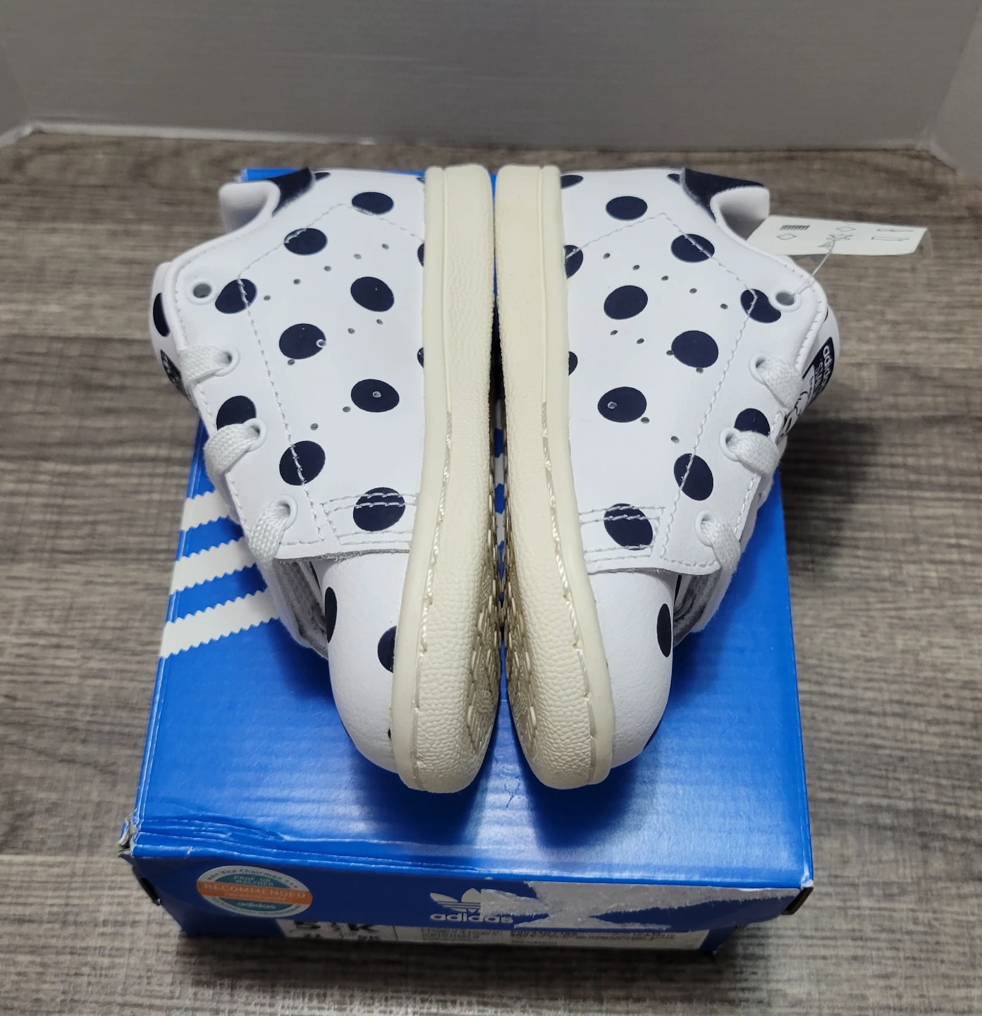 Adidas Stan Smith I Toddler Shoes White Navy Polka Dot Size 5.5k - photo 2