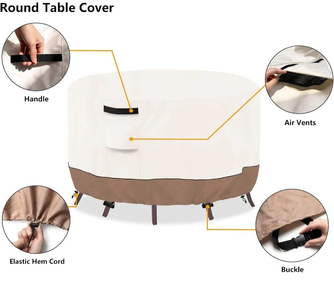 Round Outdoor Table Cover Waterproof Patio Furniture Covers,...