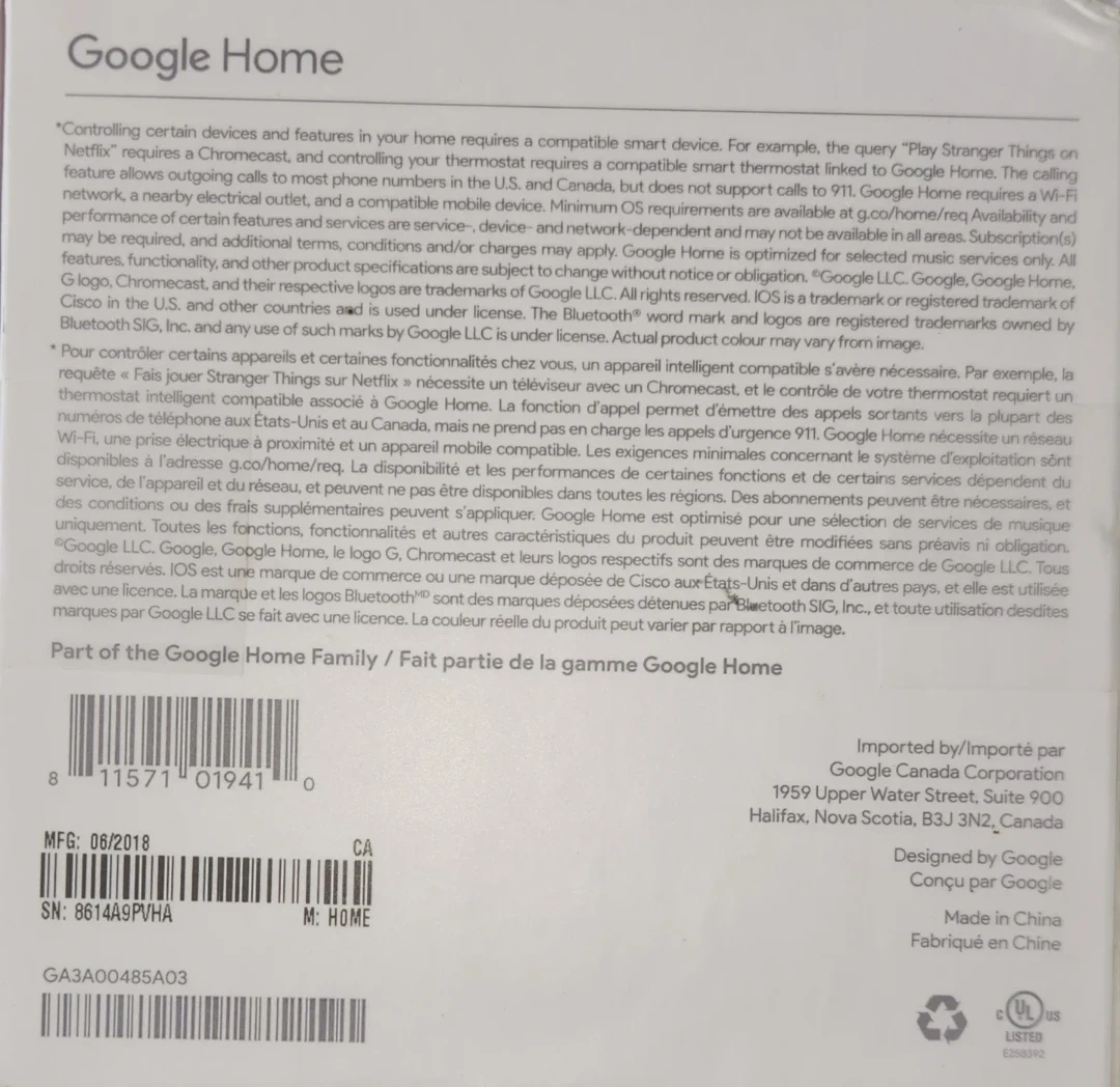 NEW IN BOX GOOGLE HOME SPEAKER SMOKE FREE NO PETS - photo 3