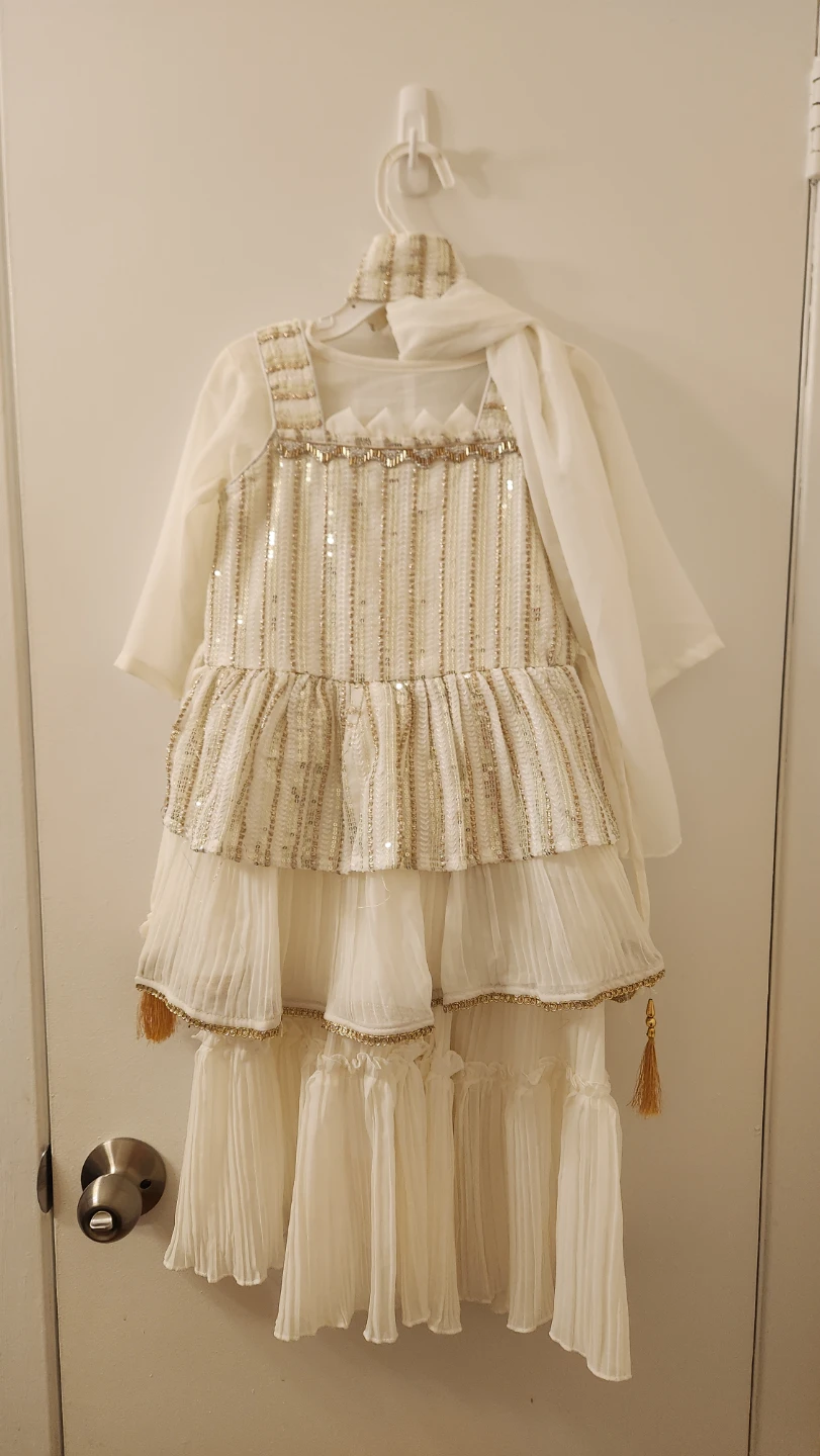 Girls White Sequin Salwar Kameez