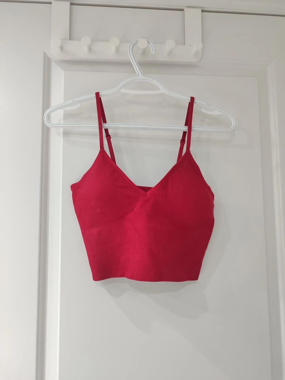 Red Ribbed Crop Tank Top