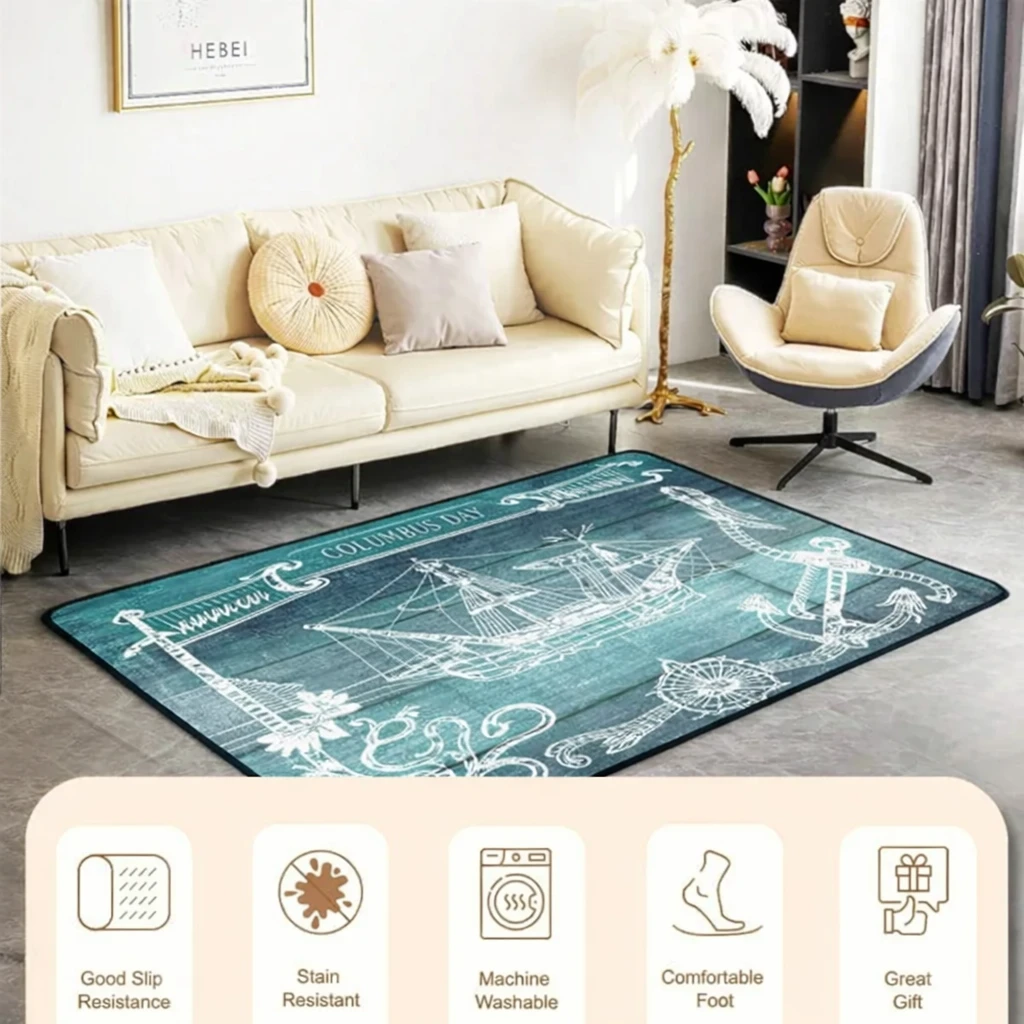5x7 Nautical Sailboat Area Rug | Ocean Theme Non-Slip Carpet - photo 5
