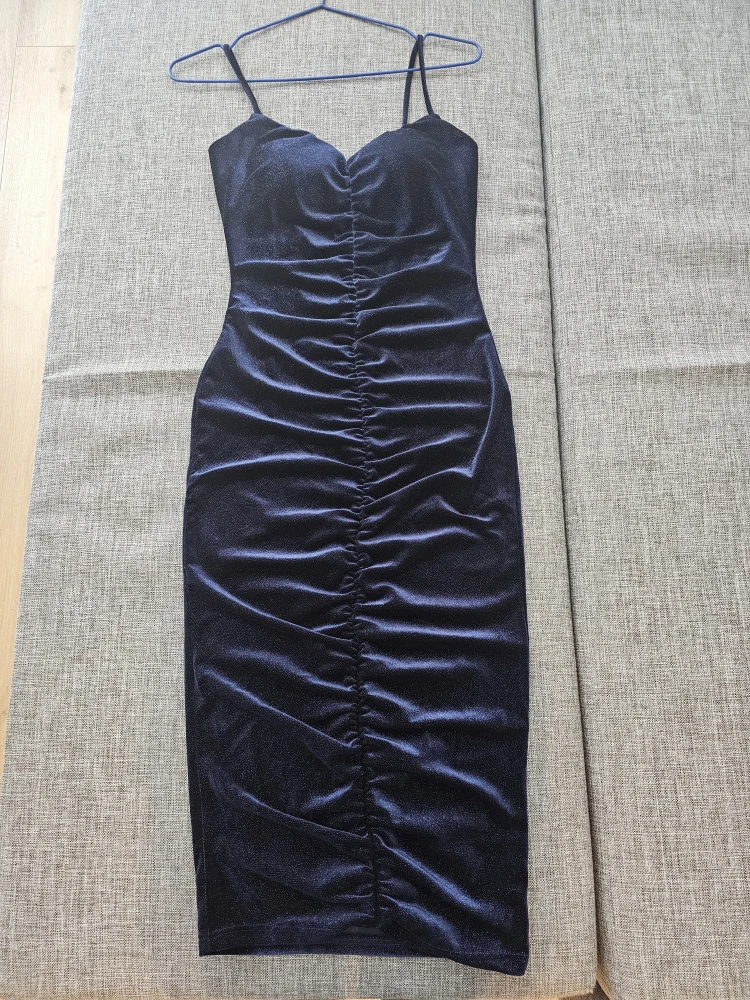 Navy Blue Ruched Velvet Sparkle Dress - photo 2