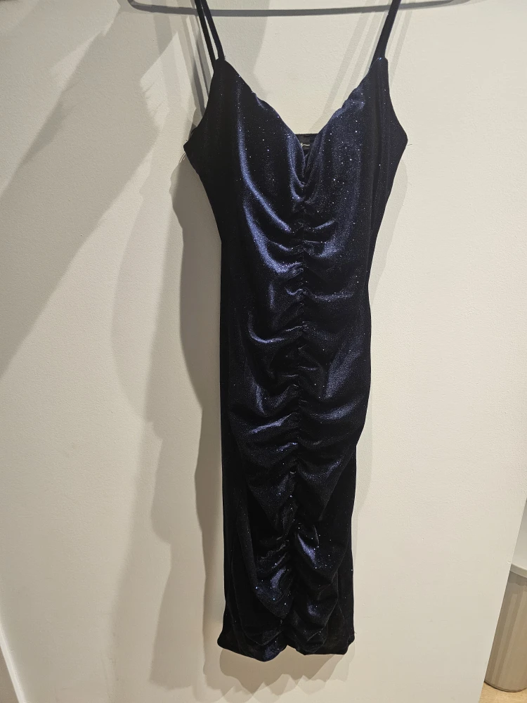 Navy Blue Ruched Velvet Sparkle Dress - photo 5