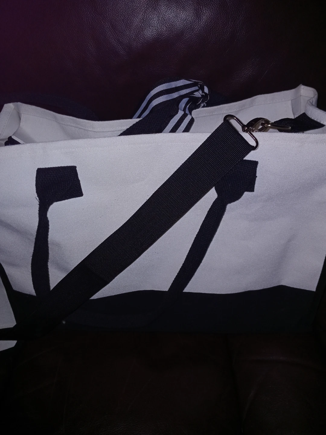 White and Black Canvas Tote Bag with 'Y' Logo - photo 3