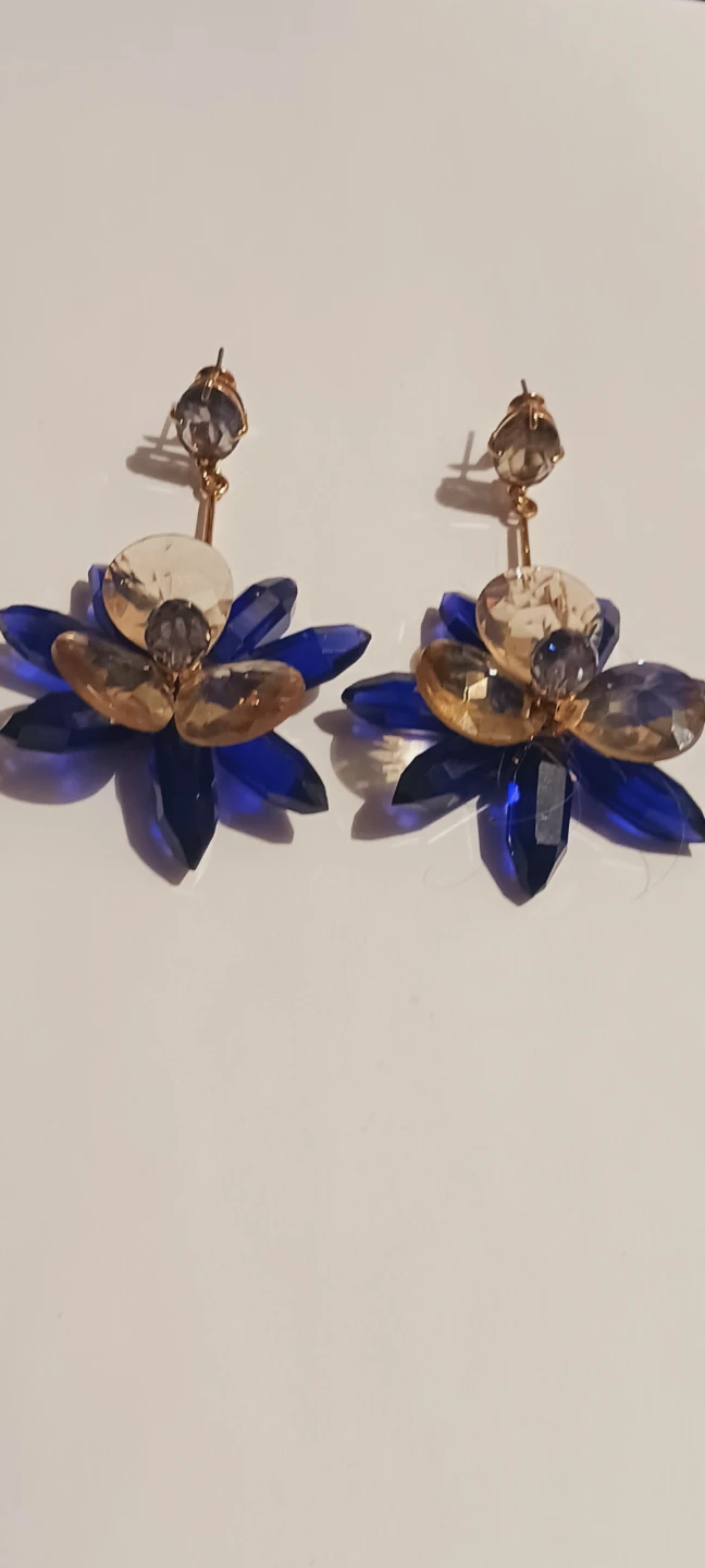 Brilliant Blue & Gold Crystal Flower Earrings - photo 3