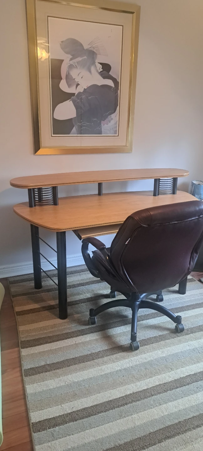 Brown Leather Office Chair and desk