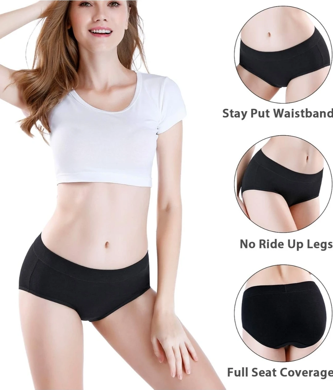 Wirarpa Women's Cotton Stretch Briefs - Medium - Black - photo 5