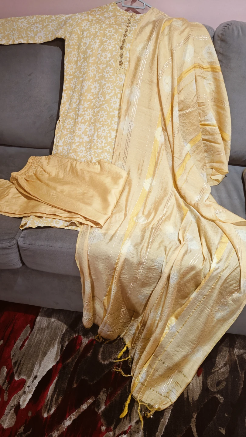 Yellow Kurti Set with Dupatta and straight pent