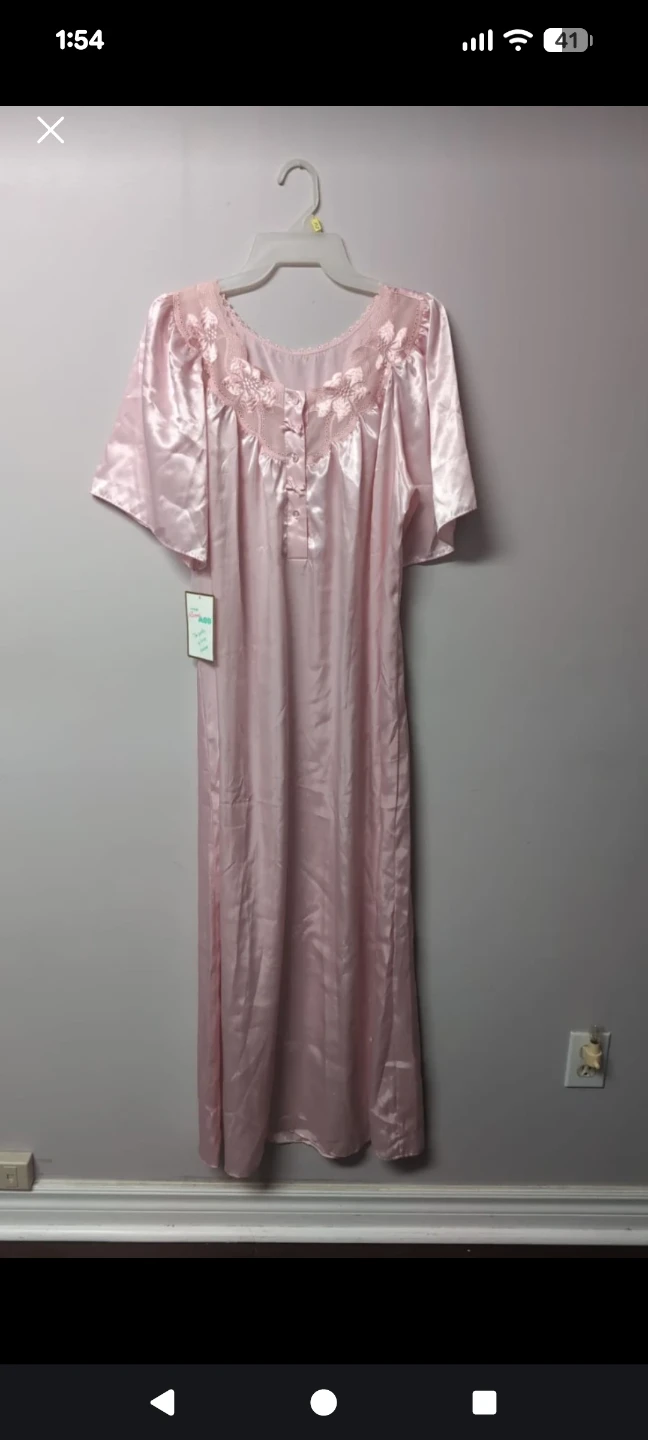 Pink Satin Nightgown with Lace Trim 🧡