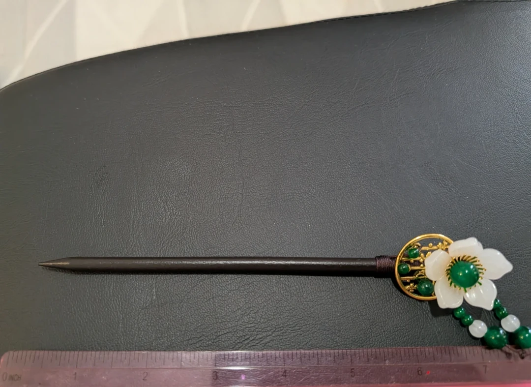 Vintage Wood Hair Stick Pin with Flower Charm