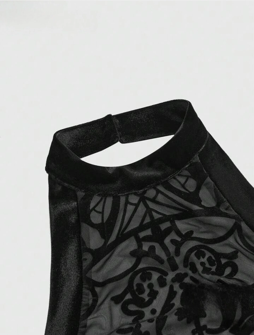 Black sheer lace halter top with fringe - photo 2