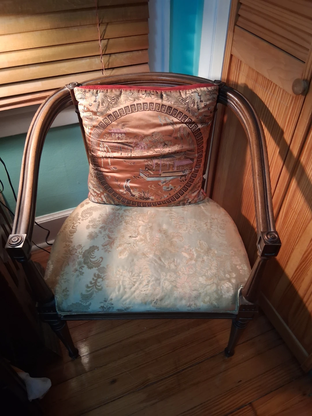 Antique Chair & Decorative Accent Pillow with Asian Landscape - photo 2