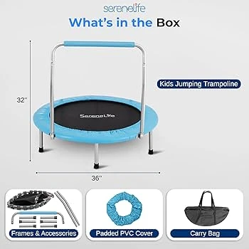 SereneLife Kids Jumping Trampoline with Handle - Blue - photo 2