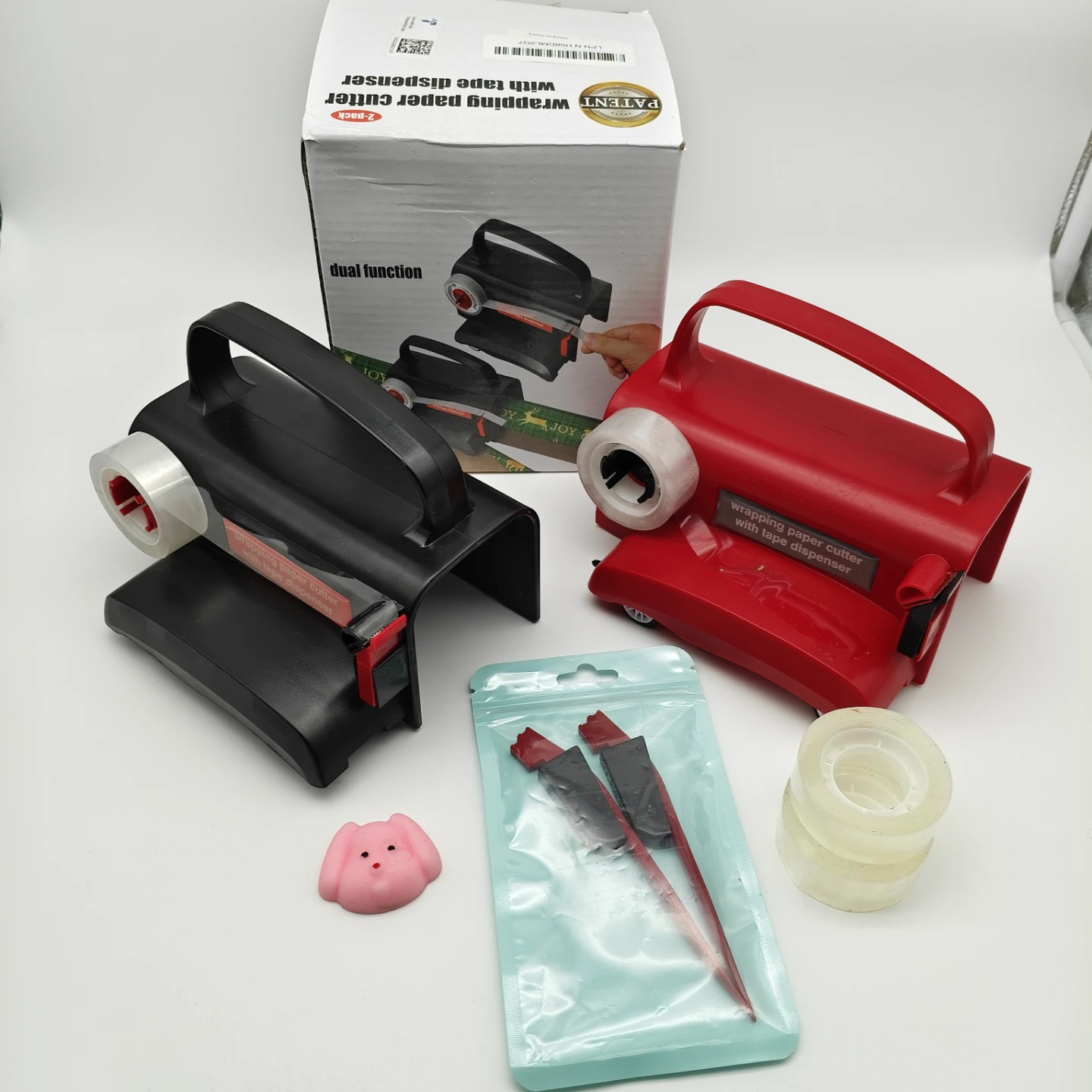 Dual Function Wrapping Paper Cutter with Tape Dispenser(2 pack)