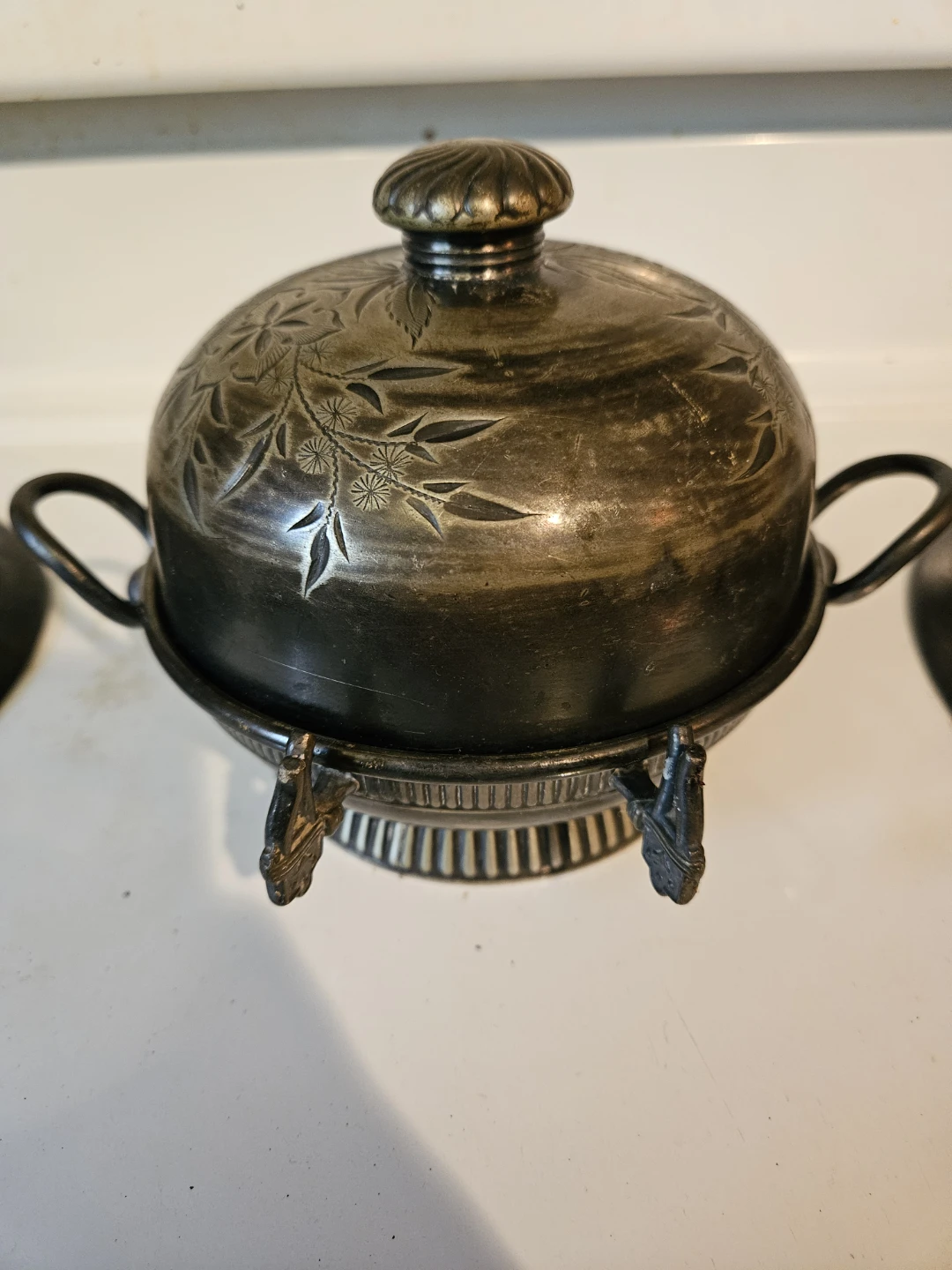 Antique Silver-Plated Butter Dish with Lid