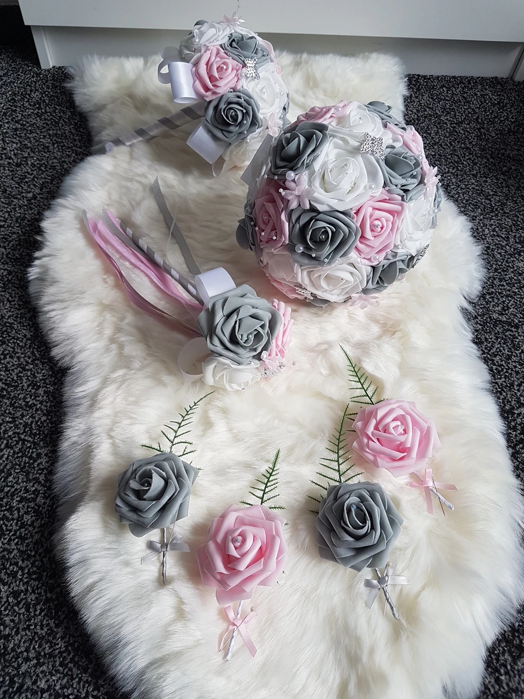 Artificial Flower Bridal Bouquet and Boutonniere Set - photo 4