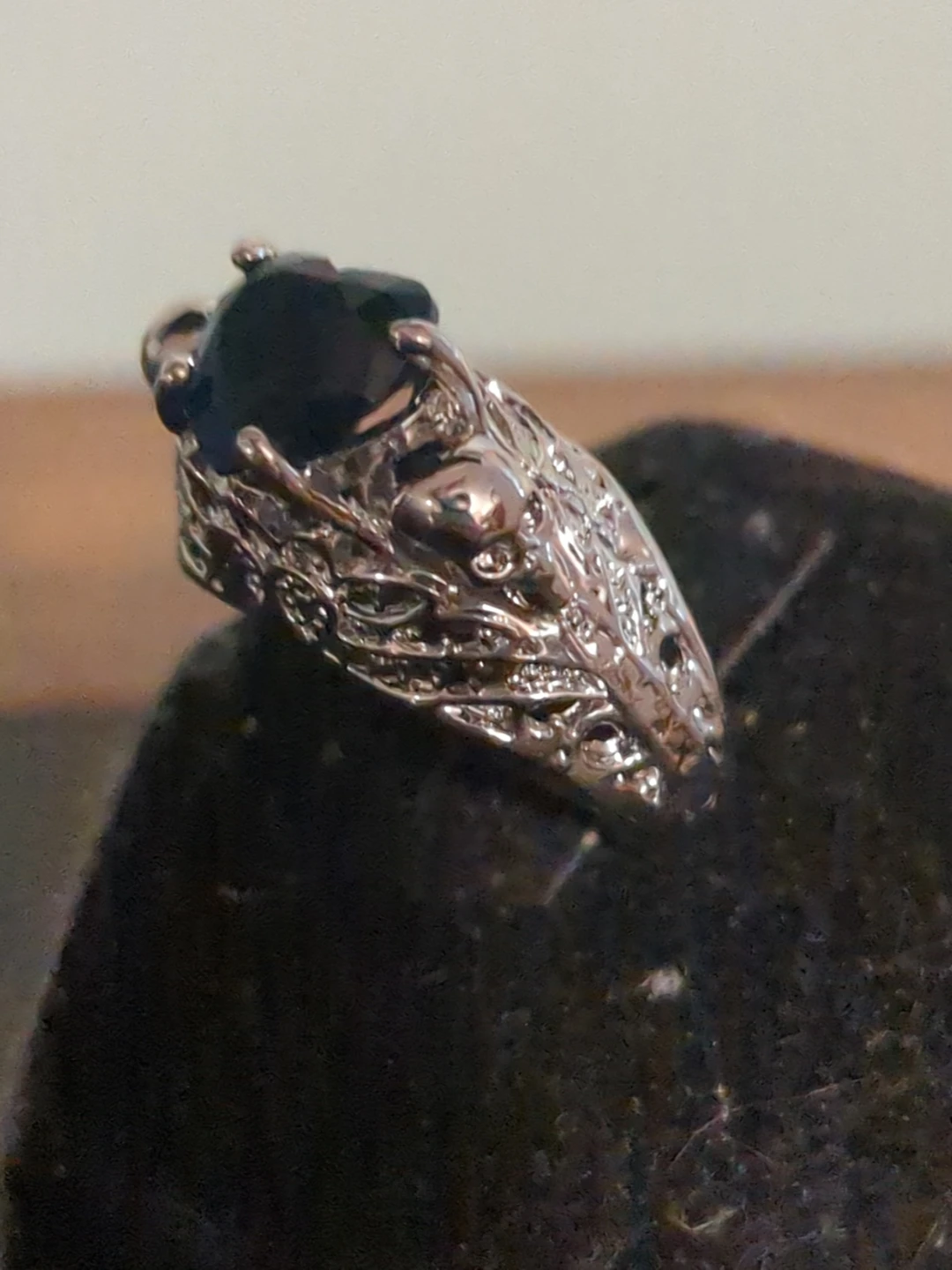 Gothic Heart Ring with Skull Accents