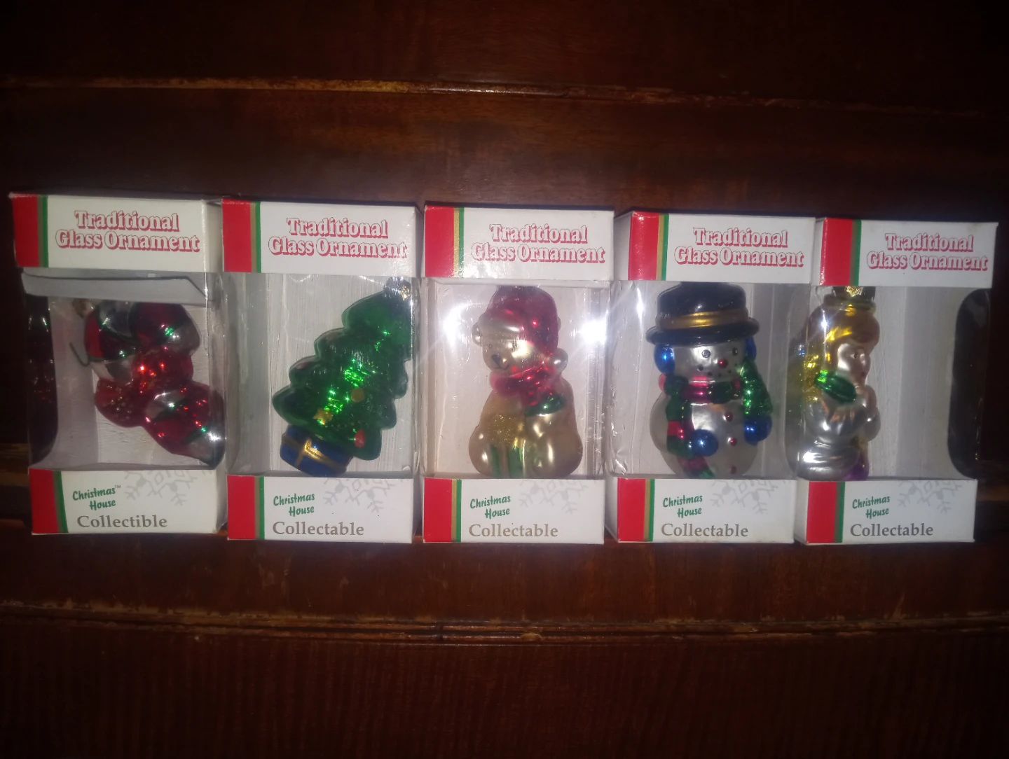 Christmas House Traditional Glass Ornaments - 5 Collectibles