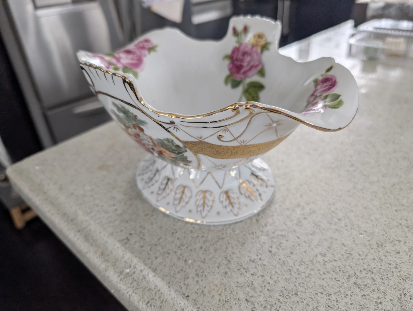 Decorative Footed Bowl with Pink Roses - photo 2