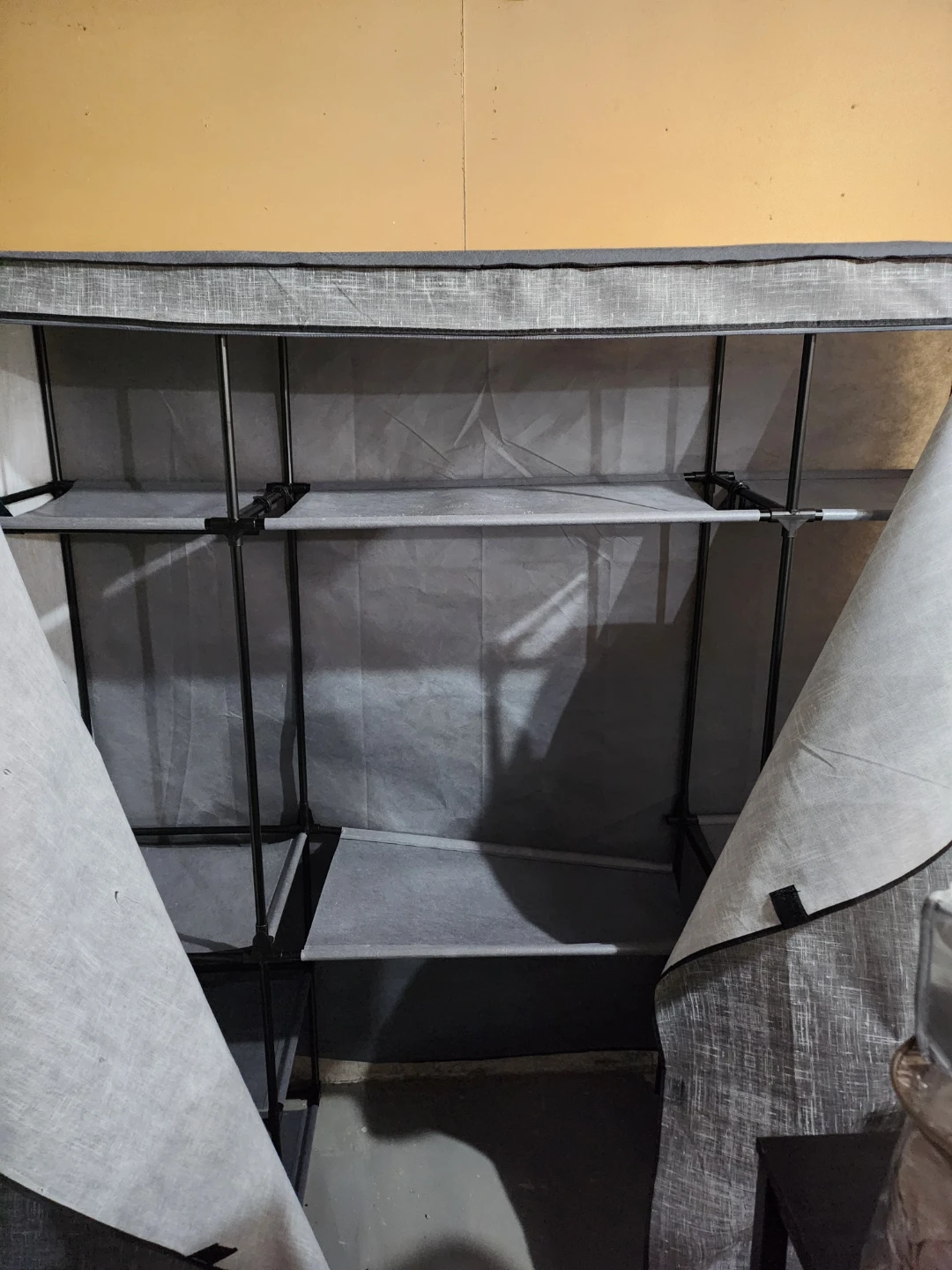Grey Fabric Wardrobe Clothes Storage Organizer with Shelves