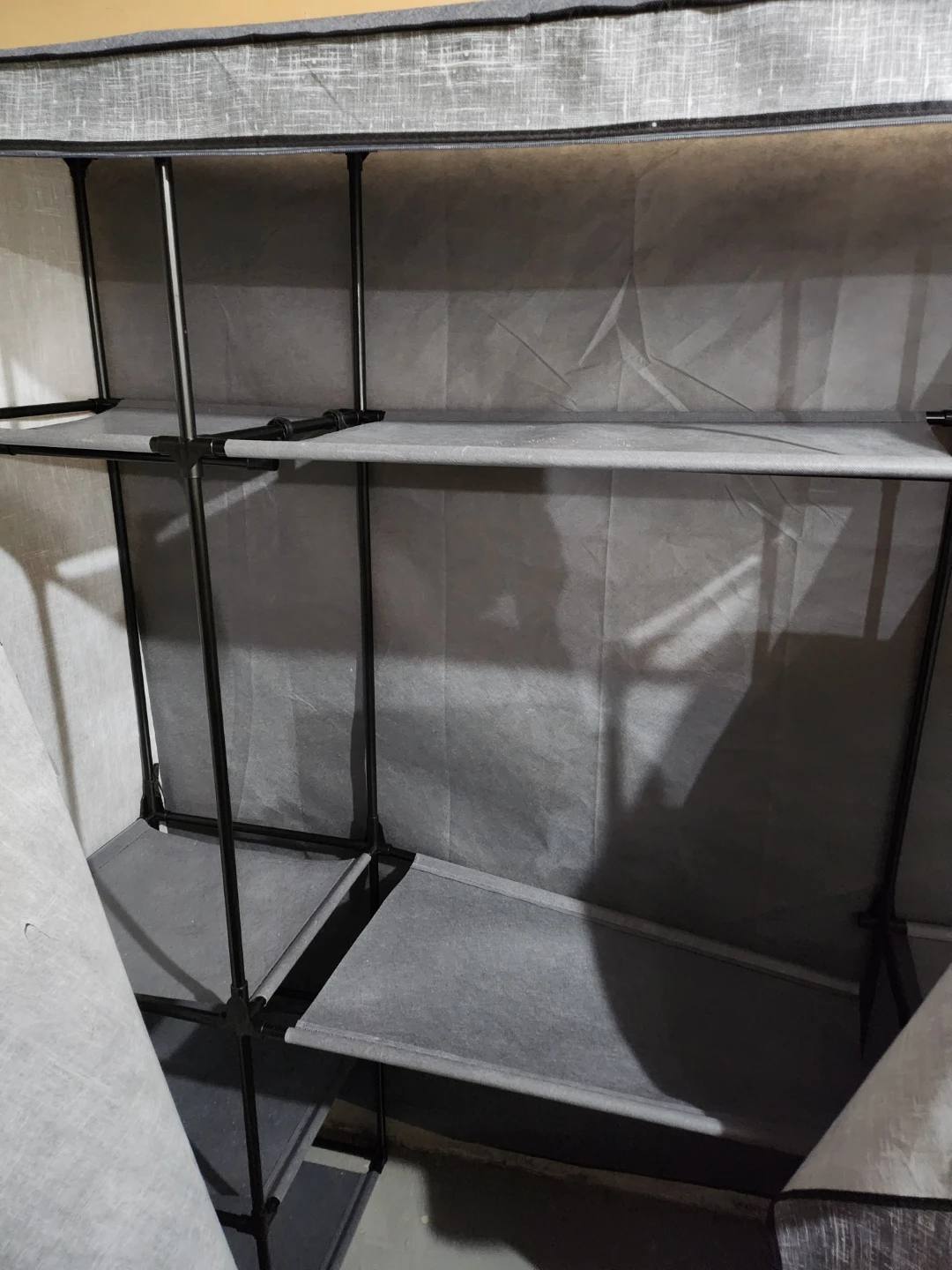 Grey Fabric Wardrobe Clothes Storage Organizer with Shelves - photo 2