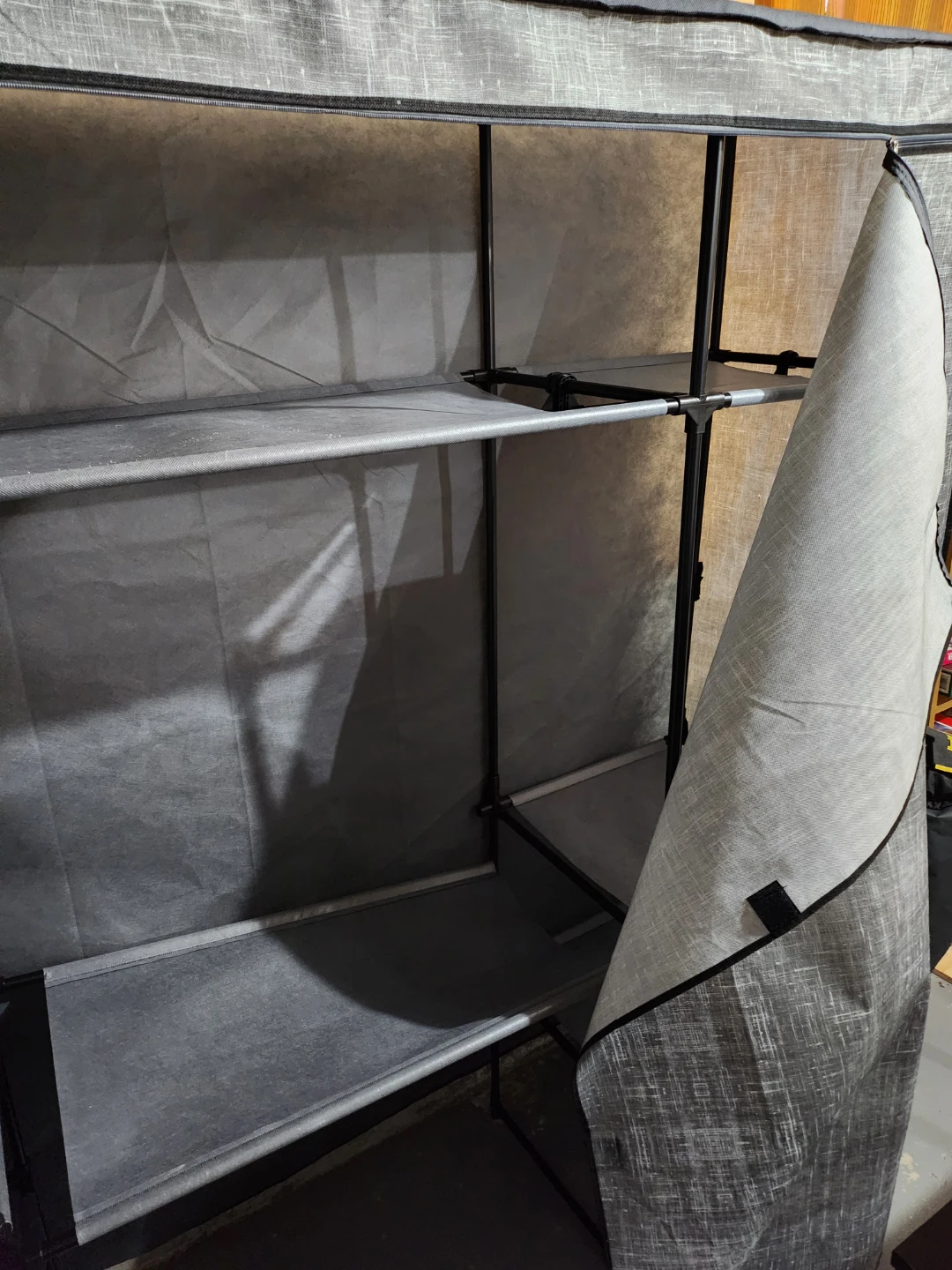 Grey Fabric Wardrobe Clothes Storage Organizer with Shelves - photo 3