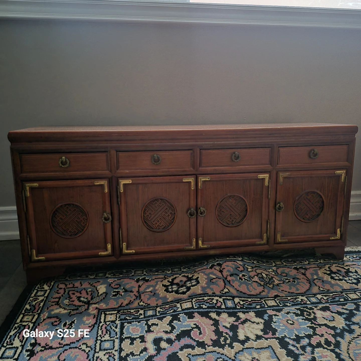 Vintage Wooden Sideboard with Ornate Doors