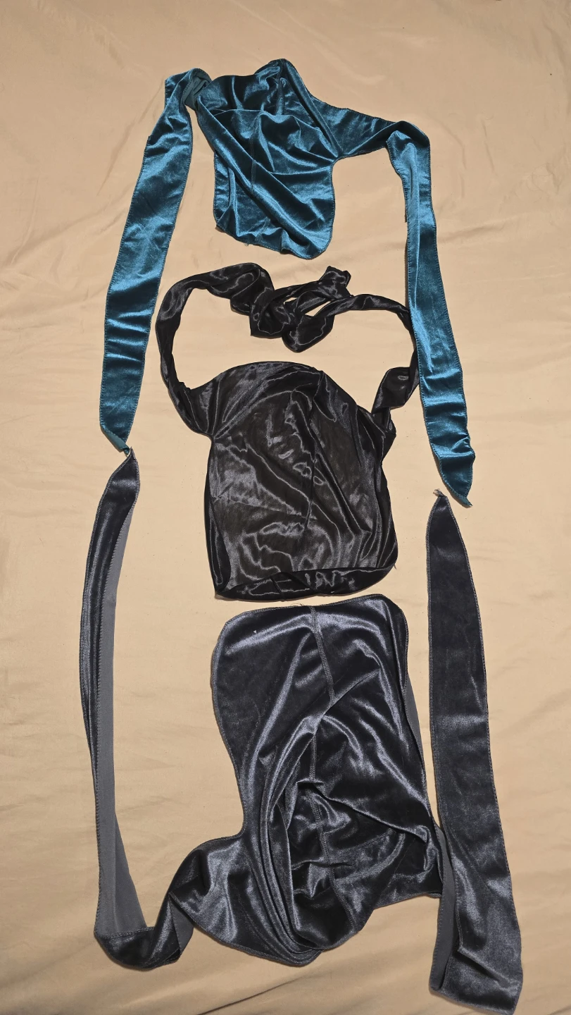 Velvet Durag Set - Teal, Black, and Grey