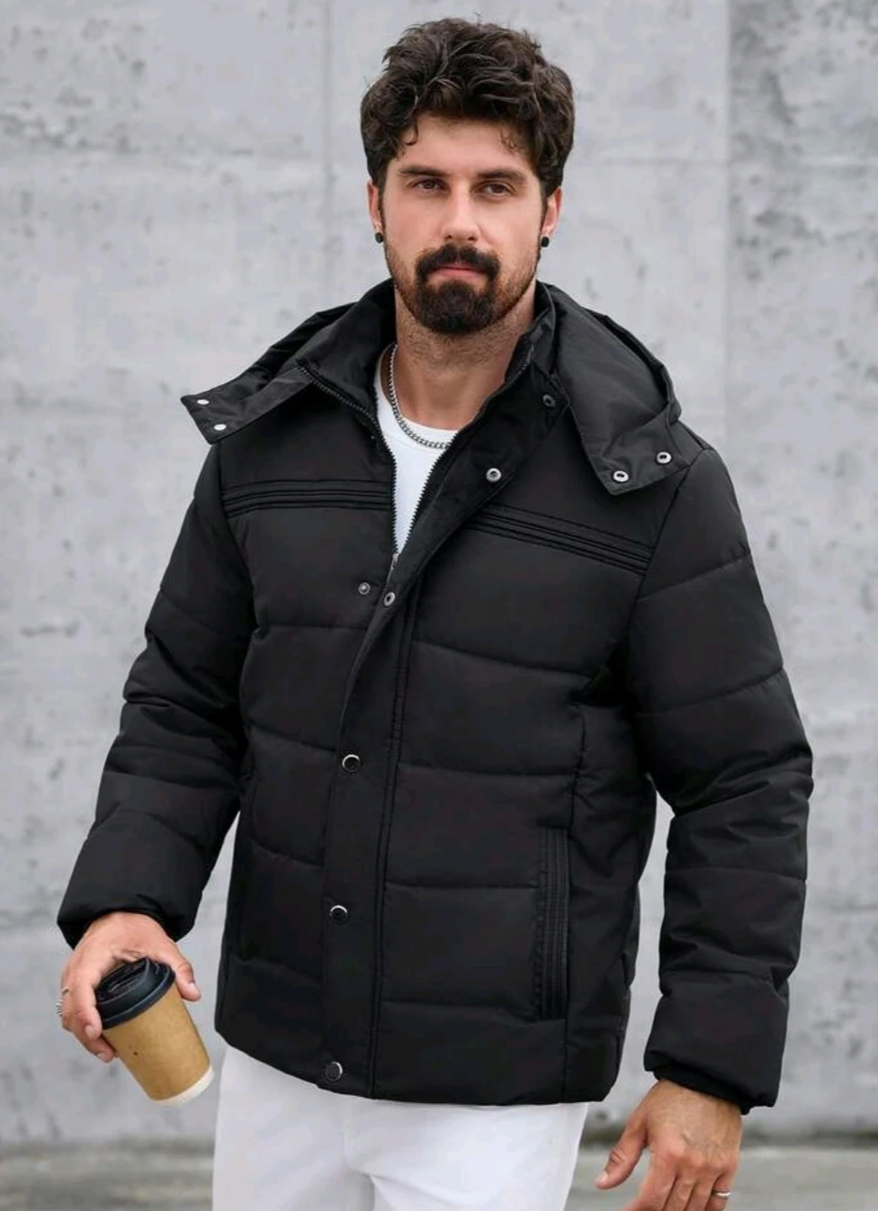 Men's Fleece-Lined Puffer Jacket with Hood -Size XS