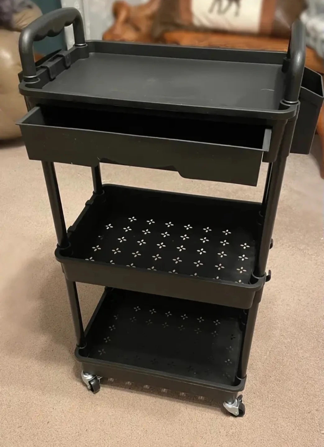 Black 3-Tier Rolling Cart with Drawer
