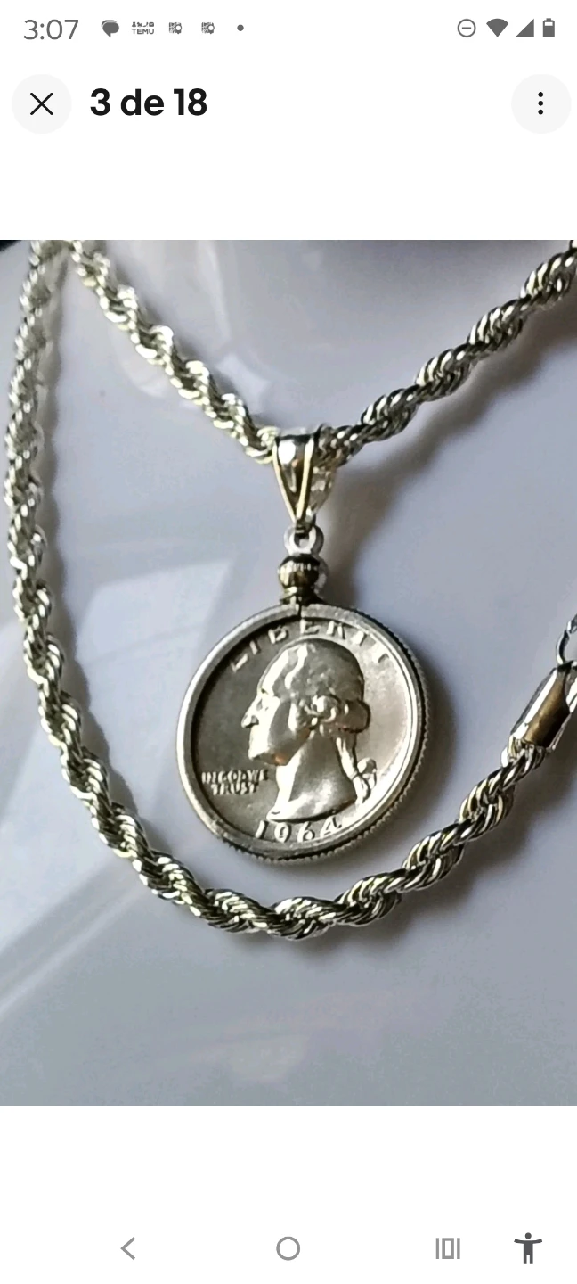 Silver Plated Necklace With 1964 Washington Quarter Coin
