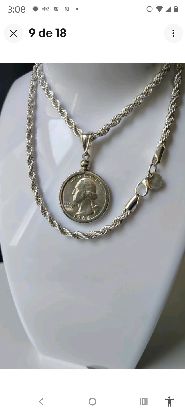 Silver Plated Necklace With 1964 Washington Quarter Coin - photo 3